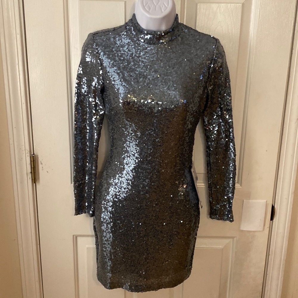 NWT formal, evening, cocktail dress gray sequins